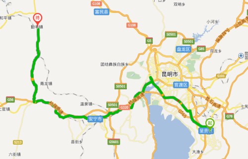 ②进入楚雄州境内高速再开2小时左右（不到3小时),到达云南昆明。