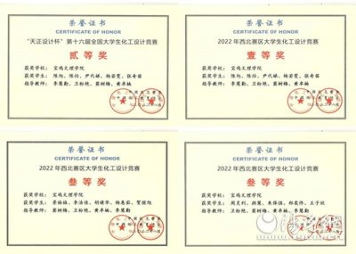 ​宝鸡文理学院大学生化工设计竞赛全国获佳绩
